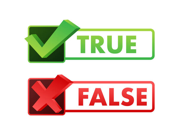 True and false. Check mark and cross. Vector stock illustration