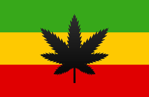 Cannabis leaf on rasta flag. Vector stock illustration