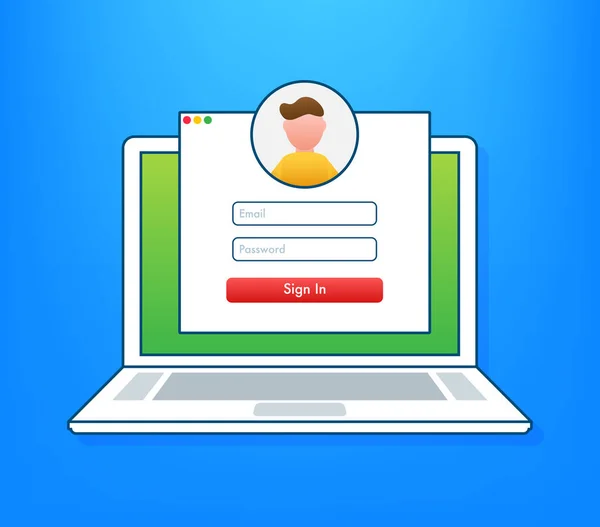 Login Seite Auf Dem Laptop Bildschirm Notizbuch Und Online Anmeldeformular — Stockvektor
