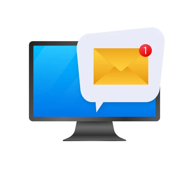 Počítač Obrázkem Prohlížeče Obálky Symbol Příjmu Mailu Servis Upozornění — Stockový vektor