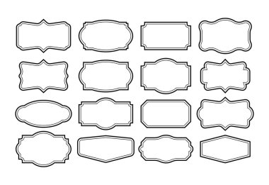Vintage Frames Set, clipart bohça. Dekoratif tasarım için geçmişe dönük koleksiyon. Dekoratif tasarım için Frame Retro koleksiyonu. Vektör stok illüstrasyonu