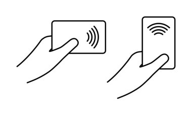 Erişim kontrolü. Giriş kartı okuyucu. Kablosuz RFID, NFC. Vektör stok illüstrasyonu