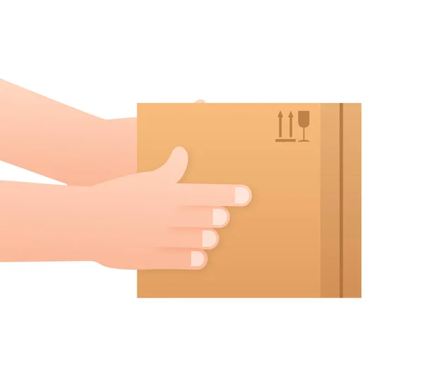 Hand Holding Package Box Delivery Shipping Concept Vector Stock Illustration — Stock Vector