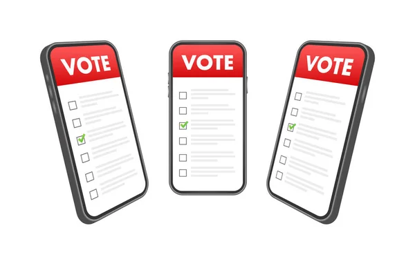 Hand Legt Stimmzettel Die Wahlbox Auf Dem Smartphone Bildschirm Abstimmungskonzept — Stockvektor