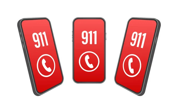 911 Smartphone Estilo Plano Chamar Vetor Ícone Mão Segurando Smartphone — Vetor de Stock