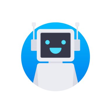 Sohbet Robotu Laptop Bilgisayar, Robot Sanal Web Sitesi ya da Mobil Uygulamalar Kullanımı. Ses destek robotu. Çevrimiçi destek robotu. Vektör illüstrasyonu