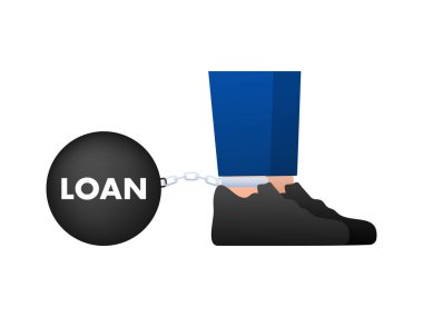 Loan, Businessman chained with large metal ball. Vector stock illustration