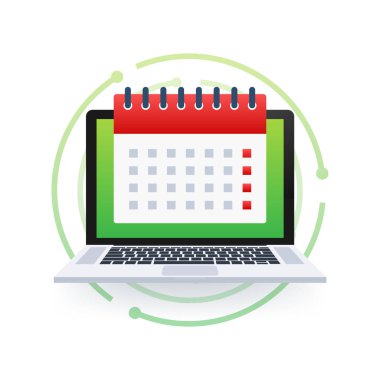 Calendar on laptop computer screen. Event planning. Schedule concept. Vector stock illustration