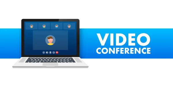 Video Conference Online Meeting Work Videoconferencing Online Meeting Workspace — Image vectorielle
