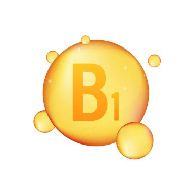 Vitamin B1 gold shining icon. Ascorbic acid. Vector stock illustration.