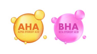 AHA and BHA. Alpha hydroxy acid and beta hydroxy acid. Dermal and beauty. Vector stock illustration