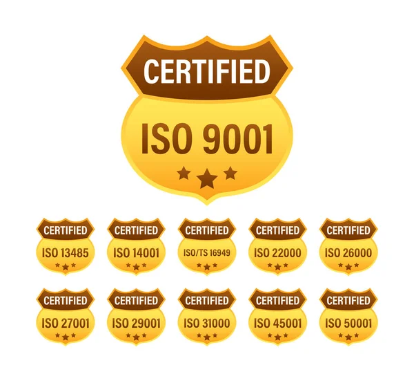 Série Timbres Étiquettes Certification Iso Badge Certifié Iso Gestion Sécurité — Image vectorielle