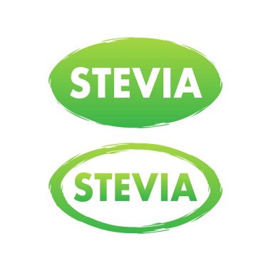 Stevia etiketi. Şekerin yerine. 100 doğal stevia. Eko, organik ve biyolojik logo. Vektör illüstrasyonu