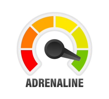 Adrenalin Seviye Ölçer, Ölçüm Ölçeği. Adrenalin hız göstergesi, gösterge vektörü illüstrasyonu