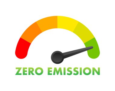 Sıfır Emisyon CO2 Seviye Ölçeği, Ölçüm Ölçeği. Sıfır emisyon CO2 hız göstergesi. Vektör illüstrasyonu