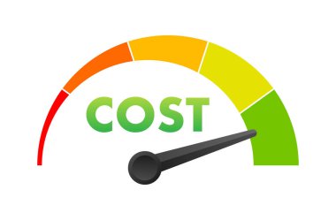 Maliyet azaltma Ölçeği, ölçüm Ölçeği. Maliyet azaltma hız göstergesi göstergesi. Fiyat yönetimi. Vektör illüstrasyonu