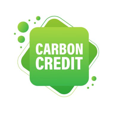 Karbon Kredi Yeşil İşareti. Karbondioksit salınımı azaldı. Karbon tecrit fikri. Vektör illüstrasyonu