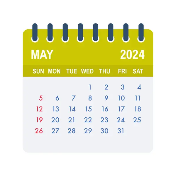 Maj 2024 Liść Kalendarza Kalendarz 2024 Płaskim Stylu Ilustracja Wektora Wektor Stockowy