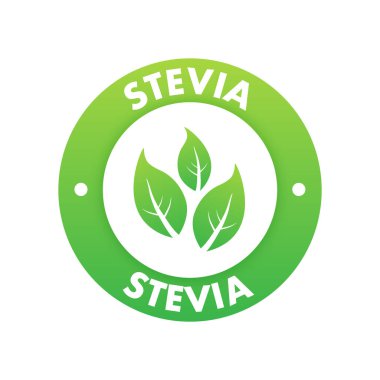 Stevia label. Sugar substitute. 100 natural stevia. Eco, organic and bio logo. Vector illustration clipart