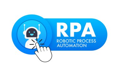 RPA Robotik Süreç Otomasyon Yeniliği. Robotlar ve ai. Yapay Zeka. Sohbet robotu. Vektör illüstrasyonu