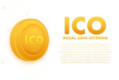 ICO, ilk madeni para teklifi. ICO Token üretim süreci. Vektör illüstrasyonu
