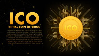 ICO, ilk madeni para teklifi. ICO Token üretim süreci. Vektör illüstrasyonu