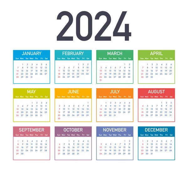 2024年日历模板 2024年规划者 一套12个日历 矢量说明 矢量图形