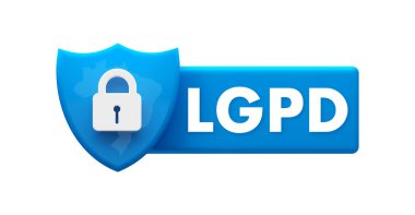 LGPD Uyum Kalkanı Simgesi - Genel Veri Koruma Yasası Emniyeti Vektör ilüstrasyonu