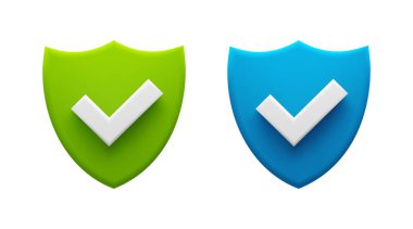 Green and Blue Security Shields with Check Marks Representing Protection and Approval. Vector stock illustration