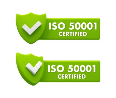 ISO 50001 Certified Badges - Energy Management Systems and Efficiency Standards Icons.