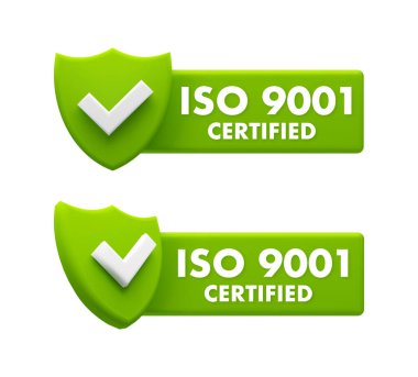 Yeşil ISO 9001 Sertifikalı Kalkanlar - Kalite Kontrol Sistemi Güvenlik Rozetleri.