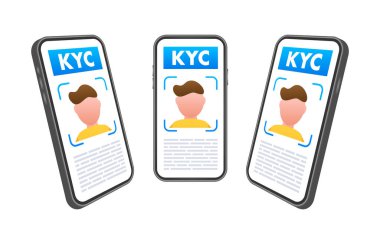 Kullanıcı Kimliği Doğrulama Vektörü İllüstrasyonu için Yüz Tanıma Teknolojisi ile Smartphone 'da Dijital KYC Süreci.