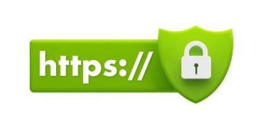 Web sitesi güvenliğini ve şifreli internet bağlantısını sembolize eden HTTPS protokol kalkanını emniyete al.
