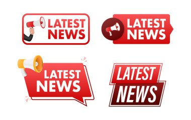 Megaphone etiketli en son haber metni. El reklamında megafon. Pazarlama ve reklamcılık.