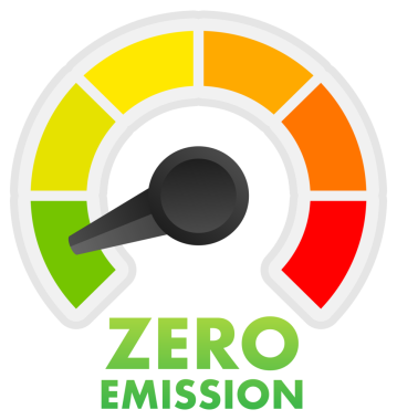 Sıfır Emisyon CO2 Seviye Ölçeği, Ölçüm Ölçeği. Sıfır emisyon CO2 hız göstergesi. Vektör illüstrasyonu