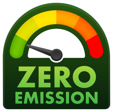 Sıfır Emisyon CO2 Seviye Ölçeği, Ölçüm Ölçeği. Sıfır emisyon CO2 hız göstergesi. Vektör illüstrasyonu