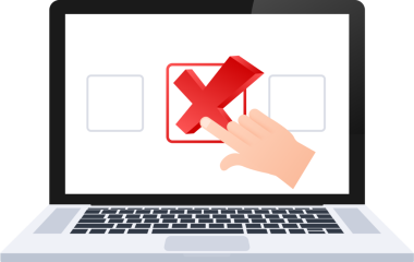 Dizüstü bilgisayardaki işaretleri çapraz kontrol et. Yanlış ve doğru. hisse illüstrasyonu