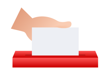 El, oy sandığına ilan veriyor. Oylama konsepti. Oy sandığı. hisse illüstrasyonu