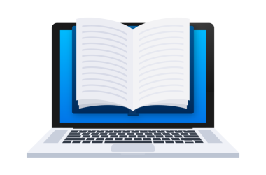 İnternet eğitimi. Kitap ikonu. E-öğrenme kaynakları. hisse illüstrasyonu