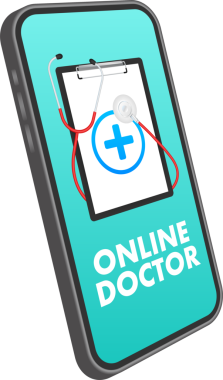 Tıbbi tasarım için çevrimiçi docton akıllı telefonu. Sağlık hizmetleri, tıbbi servis hastanesi doktoru. Sağlık sigortası, ilaç. hisse illüstrasyonu