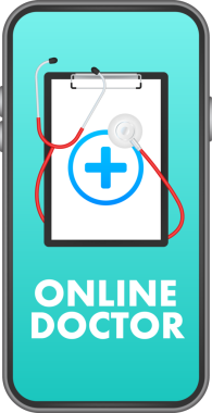 Tıbbi tasarım için çevrimiçi docton akıllı telefonu. Sağlık hizmetleri, tıbbi servis hastanesi doktoru. Sağlık sigortası, ilaç. hisse illüstrasyonu