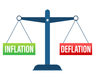 Enflasyon ve deflasyon dengesi. Ölçekte denge. İş kavramı. hisse illüstrasyonu