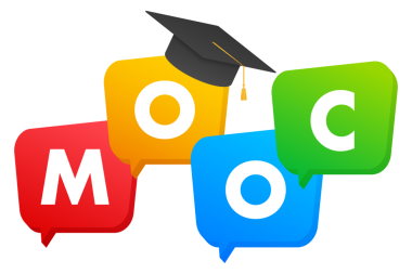 MOOC - Massive Open Online Course simgesi, etiket, rozet. hisse illüstrasyonu