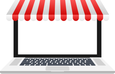 İnternet sitesinde alışveriş sitesi. Çevrimiçi mağaza, laptop ekranında alışveriş konsepti. hisse illüstrasyonu.