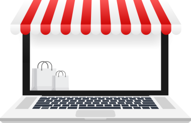 İnternet sitesinde alışveriş sitesi. Çevrimiçi mağaza, laptop ekranında alışveriş konsepti. hisse illüstrasyonu.