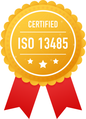 ISO 13485 onaylı beyaz arka planda altın etiket. hisse illüstrasyonu.