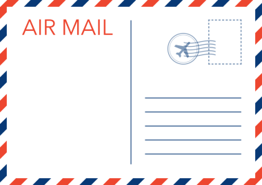 Beyaz arka planda posta pulu olan hava posta zarfı. hisse illüstrasyonu.