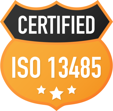 ISO 13485 sertifikalı rozet, ikon. Sertifika damgası. Düz dizayn. hisse illüstrasyonu.