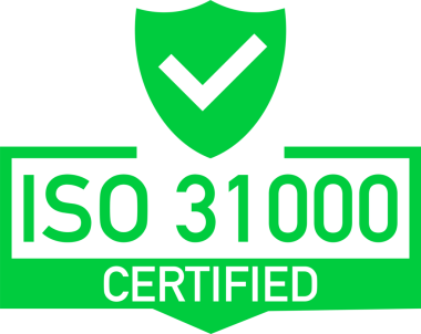 ISO 31000 sertifikalı rozet, ikon. Sertifika damgası. Düz dizayn. hisse illüstrasyonu.