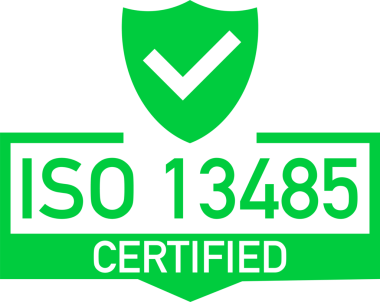 ISO 13485 sertifikalı rozet, ikon. Sertifika damgası. Düz dizayn. hisse illüstrasyonu.